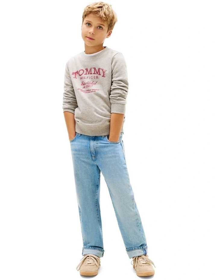 Faded Logo Print Crew Neck Sweatshirt (3-7 Years) in Grey image 4