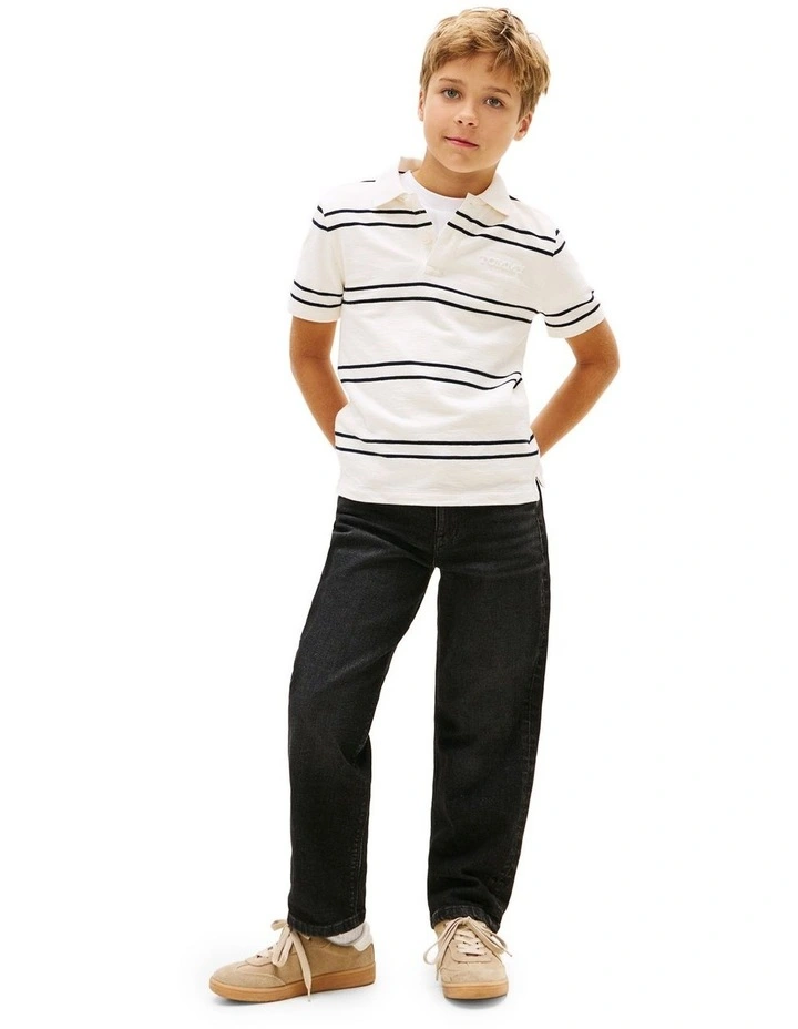 Embossed Graphic Polo Shirt (3-7 Years) in Beige image 4