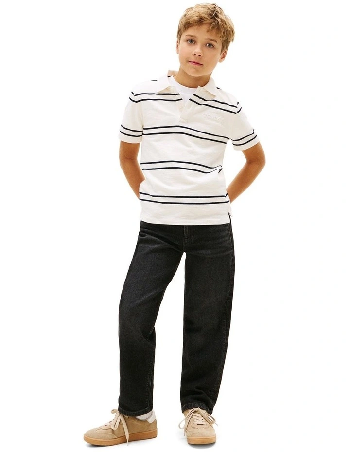 Embossed Graphic Polo Shirt (8-16 Years) in Beige image 4