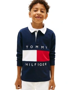 Heritage Colour-Blocked Flag Long Sleeve Polo Shirt (3-7 Years) in Blue