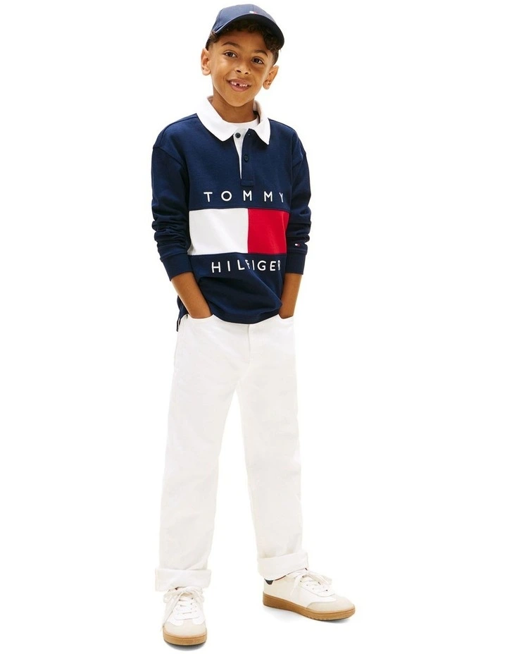 Heritage Colour-Blocked Flag Long Sleeve Polo Shirt (3-7 Years) in Blue image 4