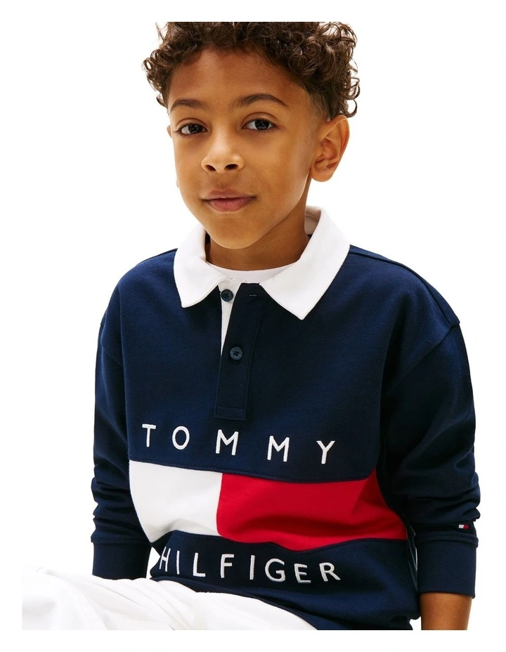 Heritage Colour-Blocked Flag Long Sleeve Polo Shirt (8-16 Years) in Blue image 3