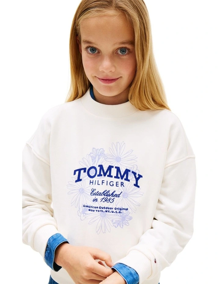 Flock Logo Terry Crew Neck Sweatshirt (8-16 Years) in White image 2
