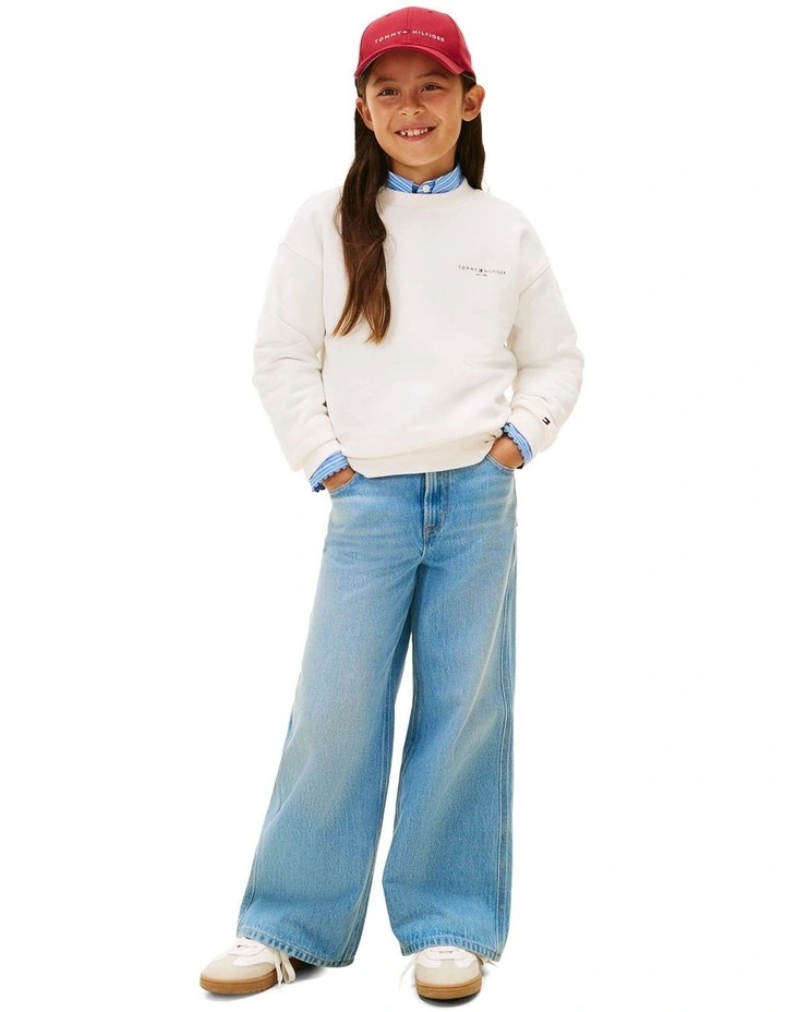 Brushed Fleece Logo Sweatshirt (3-7 Years) in White image 4