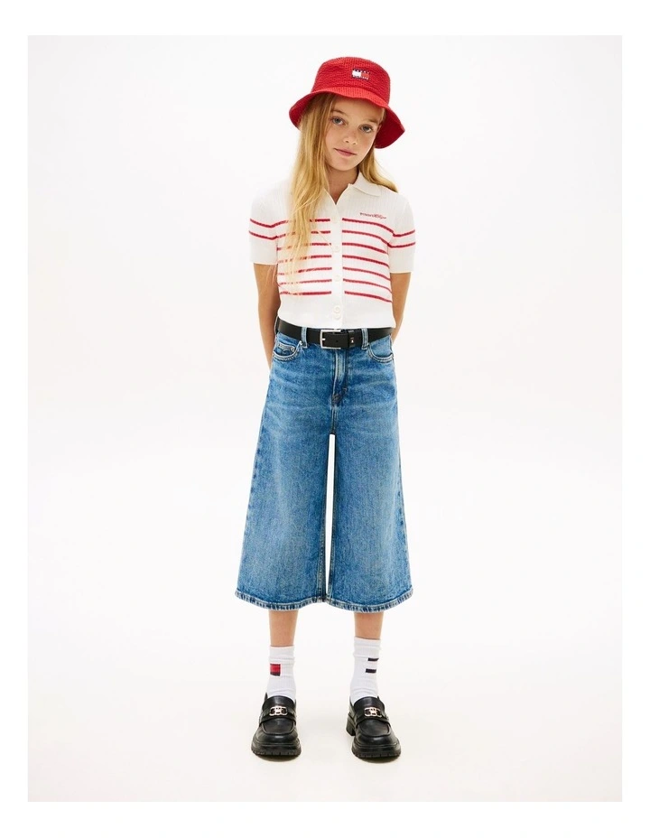 Girls Logo Embroidery Short Sleeve Polo Cardigan (8-16 Years) in Red image 3