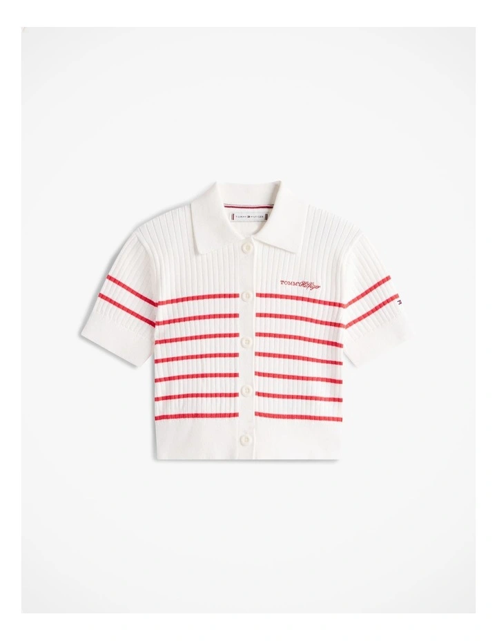 Girls Logo Embroidery Short Sleeve Polo Cardigan (8-16 Years) in Red image 5