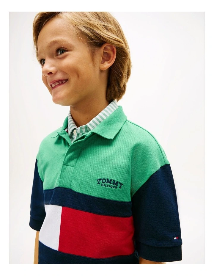 Boys Colour-Blocked Pique Polo Shirt (8-16 Years) in Green image 2