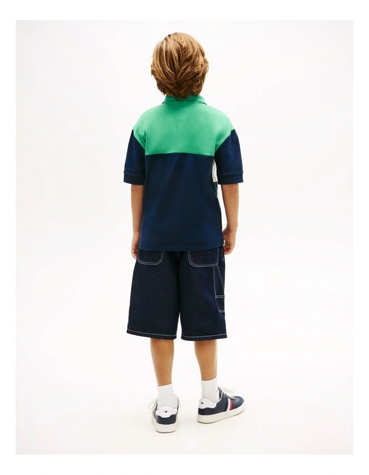Boys Colour-Blocked Pique Polo Shirt (8-16 Years) in Green image 4