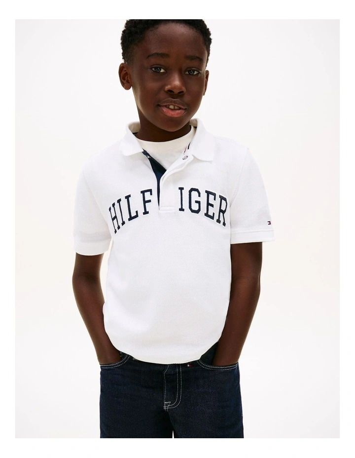Boys Regular Fit Textured Polo Shirt (8-16 Years) in White image 1