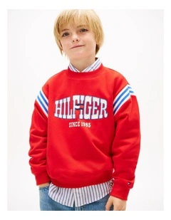 Boys Wavy Flag Logo Terry Sweatshirt (8-16 Years) in Red