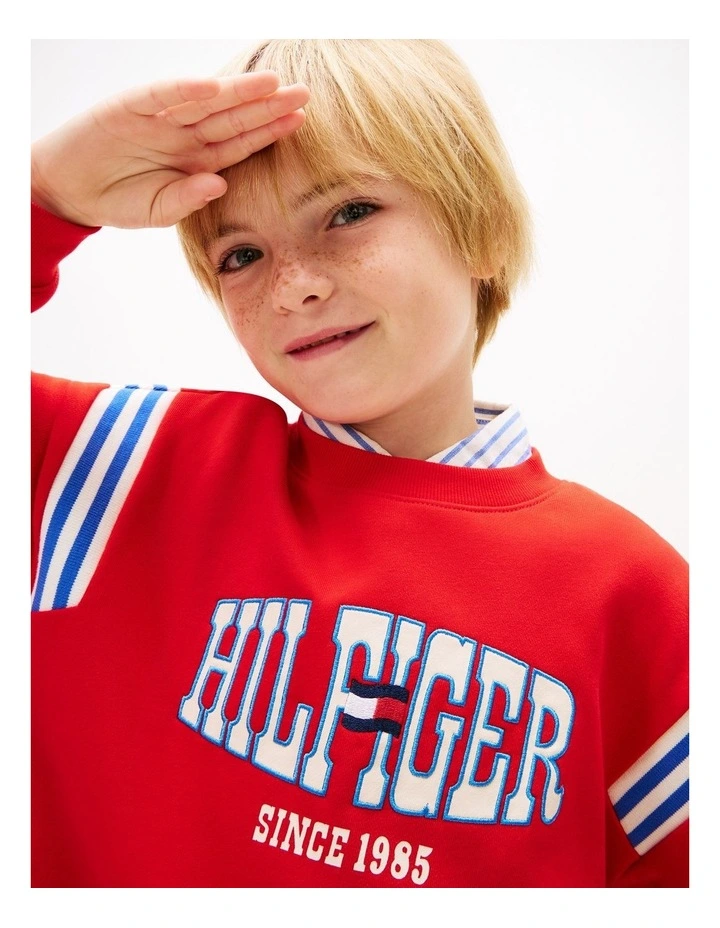 Boys Wavy Flag Logo Terry Sweatshirt (8-16 Years) in Red image 2