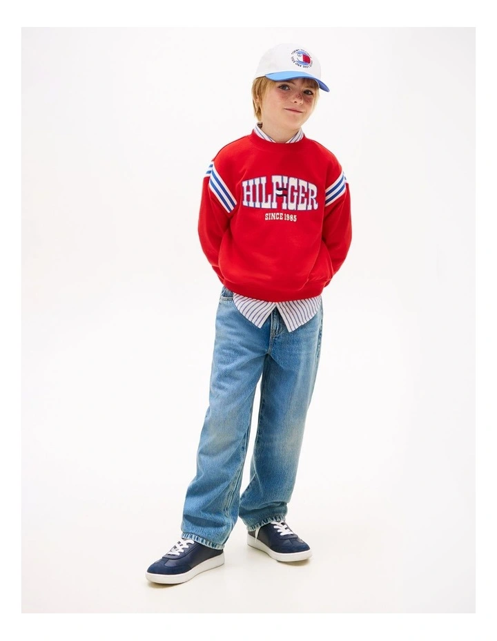 Boys Wavy Flag Logo Terry Sweatshirt (8-16 Years) in Red image 3
