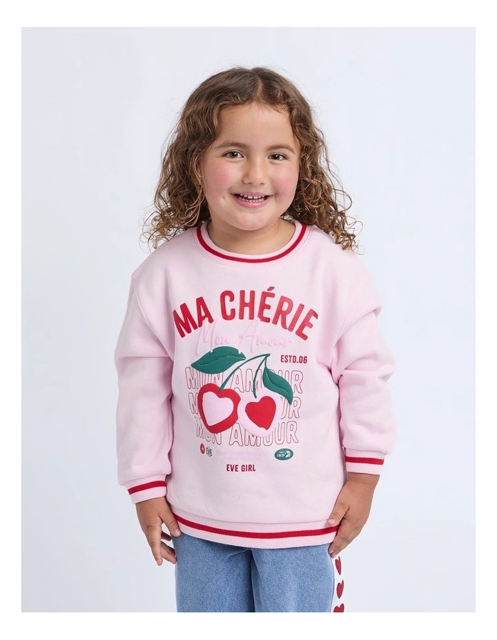 Cherry Hearts Crew (3-7 Years) in Pale Pink image 1