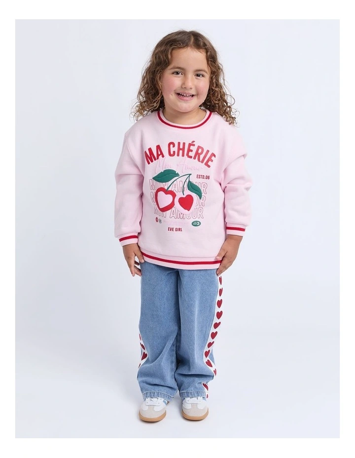 Cherry Hearts Crew (3-7 Years) in Pale Pink image 3