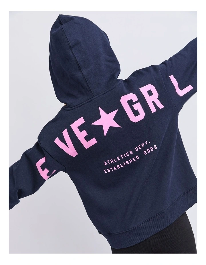 Performance Hoodie (8-16 Years) in Navy with Pink image 4