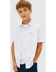 Boys Ithaca Stripe Short Sleeve Oxford Shirt (8-16 years) in Blue