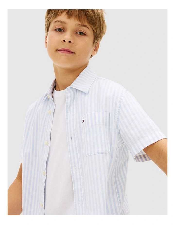 Boys Ithaca Stripe Short Sleeve Oxford Shirt (8-16 years) in Blue image 2
