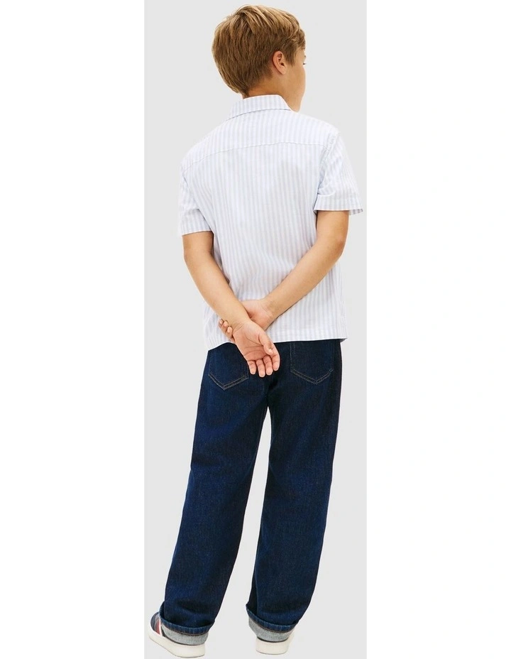 Boys Ithaca Stripe Short Sleeve Oxford Shirt (8-16 years) in Blue image 3