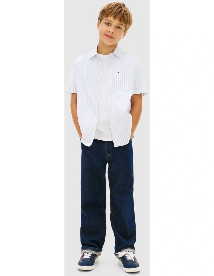 Boys Ithaca Stripe Short Sleeve Oxford Shirt (8-16 years) in Blue image 4