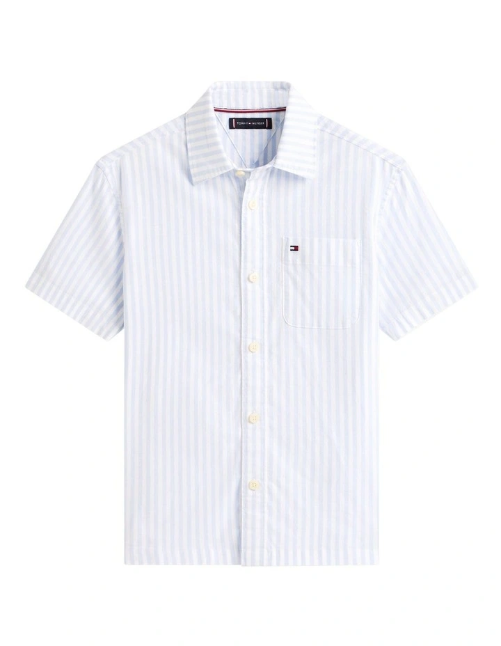 Boys Ithaca Stripe Short Sleeve Oxford Shirt (8-16 years) in Blue image 5