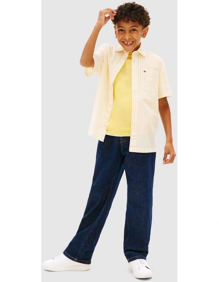 Boys Ithaca Stripe Short Sleeve Oxford Shirt (8-16 years) in Yellow image 3