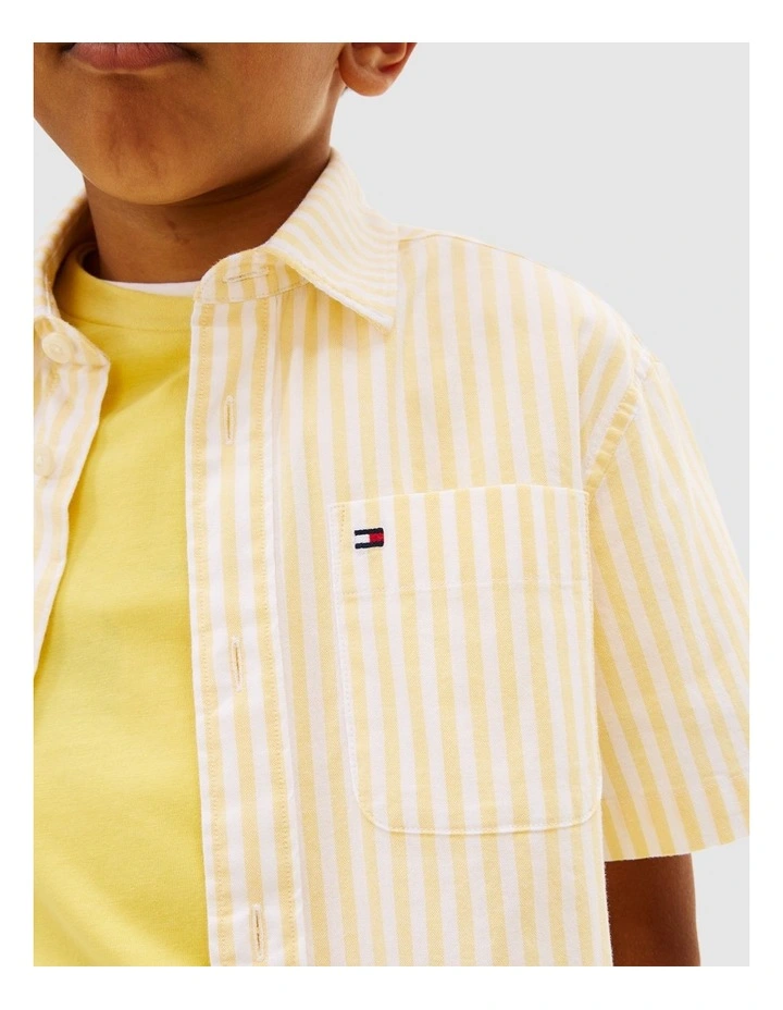 Boys Ithaca Stripe Short Sleeve Oxford Shirt (8-16 years) in Yellow image 4