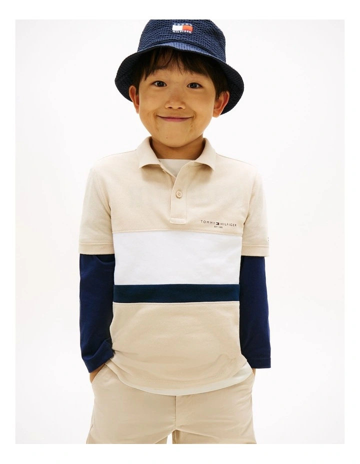 Boys Regular Fit Colour-Blocked Pique Polo Shirt (8-16 Years) in Biege image 1