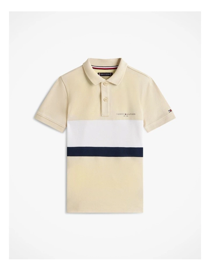 Boys Regular Fit Colour-Blocked Pique Polo Shirt (8-16 Years) in Biege image 5