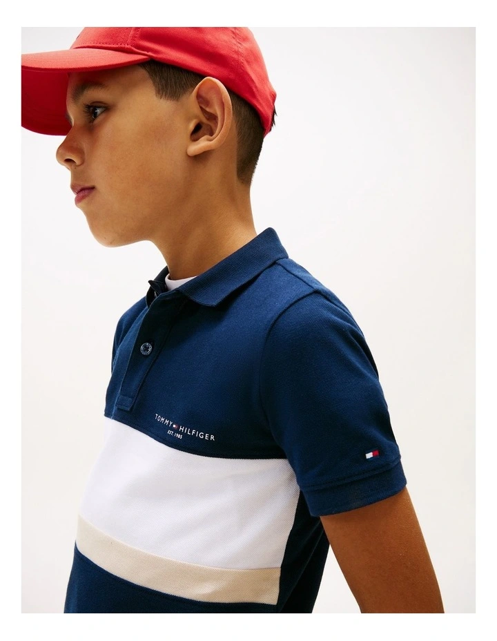 Boys Regular Fit Colour-Blocked Pique Polo Shirt (8-16 Years) in Blue image 2