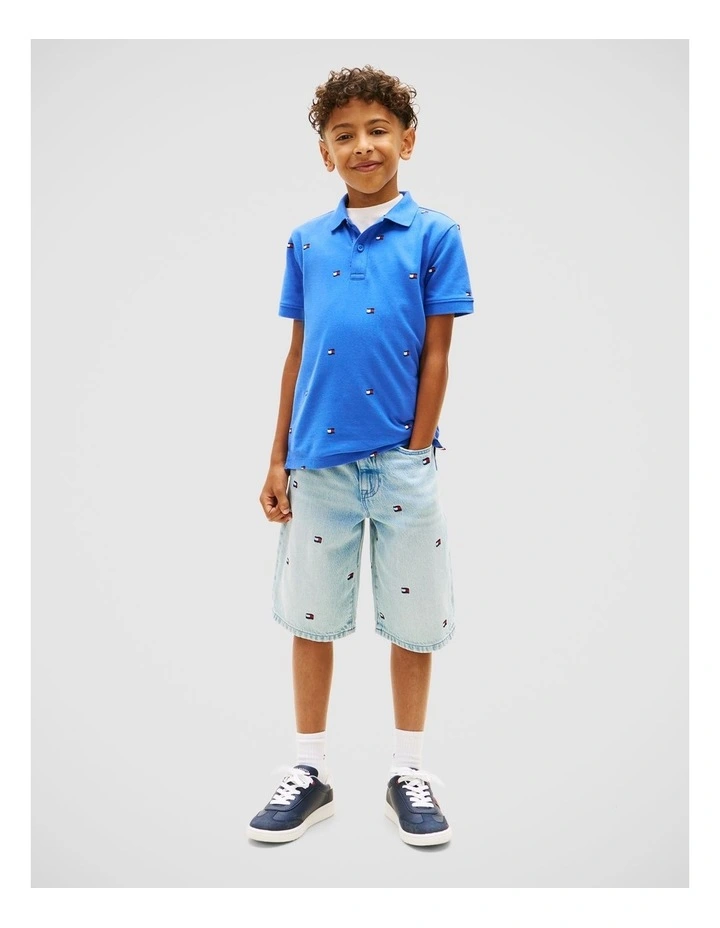 Regular Fit Wavy Flag Embroidery Polo Shirt (8-16 years) in Blue image 2