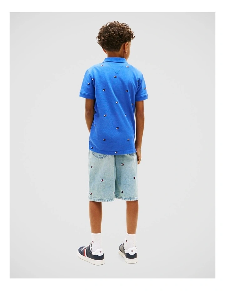 Regular Fit Wavy Flag Embroidery Polo Shirt (8-16 years) in Blue image 3
