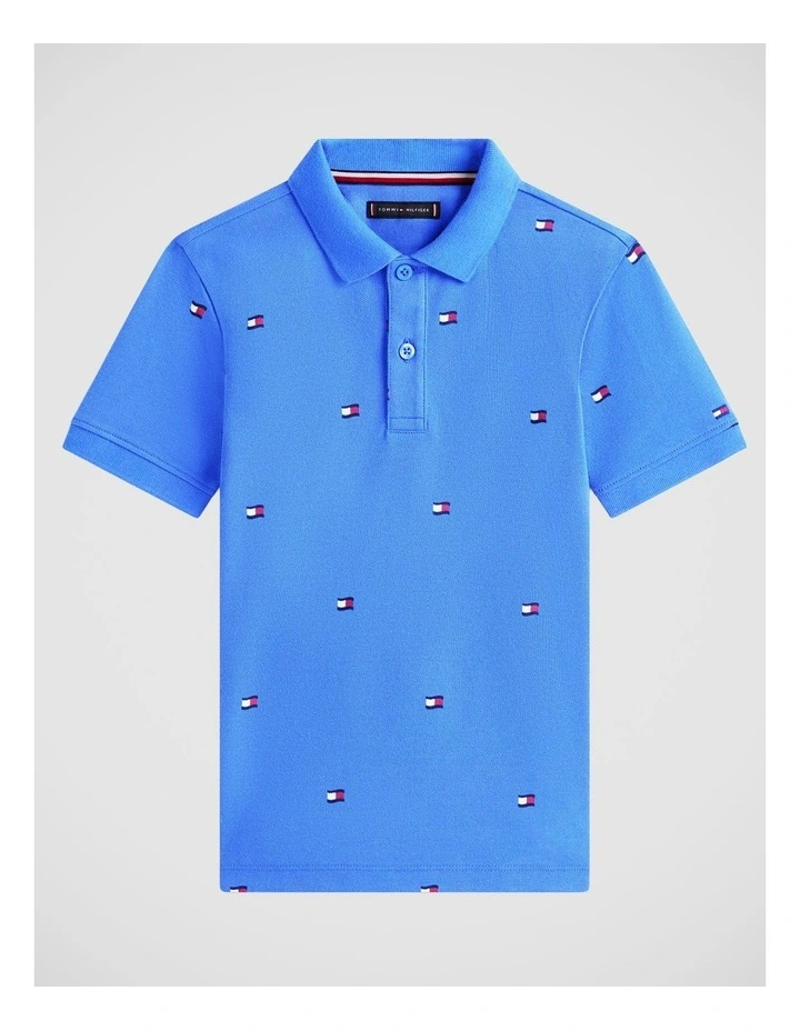 Regular Fit Wavy Flag Embroidery Polo Shirt (8-16 years) in Blue image 5