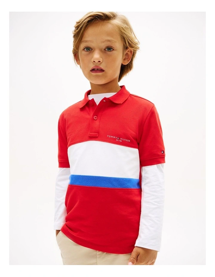 Boys Regular Fit Colour-Blocked Pique Polo Shirt (3-7 Years) in Red image 1