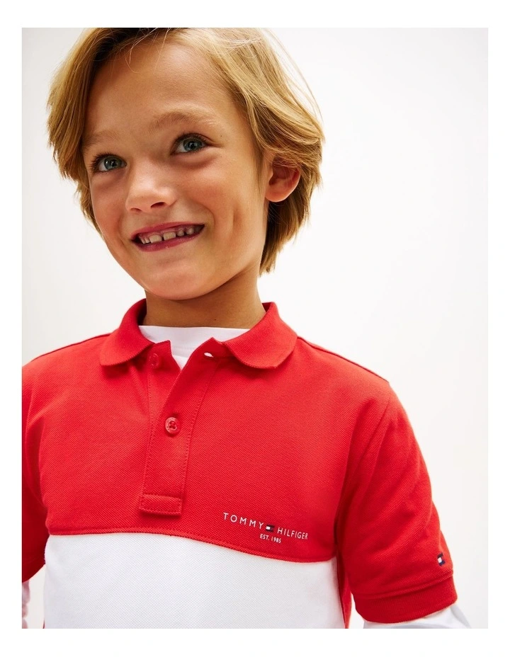 Boys Regular Fit Colour-Blocked Pique Polo Shirt (3-7 Years) in Red image 2