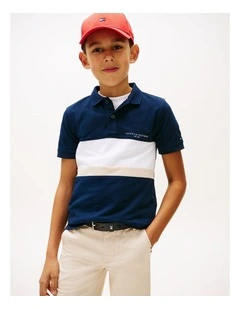 Boys Regular Fit Colour-Blocked Pique Polo Shirt (3-7 Years) in Blue