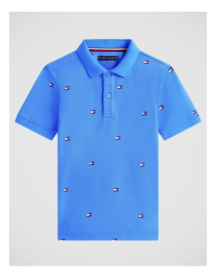 Regular Fit Wavy Flag Embroidery Polo Shirt (3-7 years) in Blue image 5