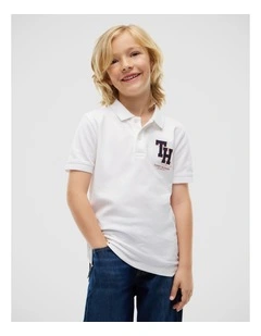 Boys Regular Fit Logo Pique Polo Shirt (8-16 years) in White