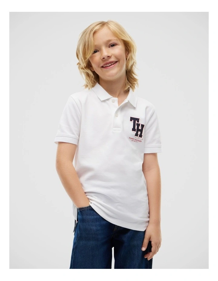 Boys Regular Fit Logo Pique Polo Shirt (8-16 years) in White image 1