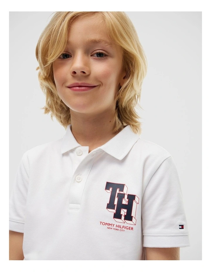 Boys Regular Fit Logo Pique Polo Shirt (8-16 years) in White image 4