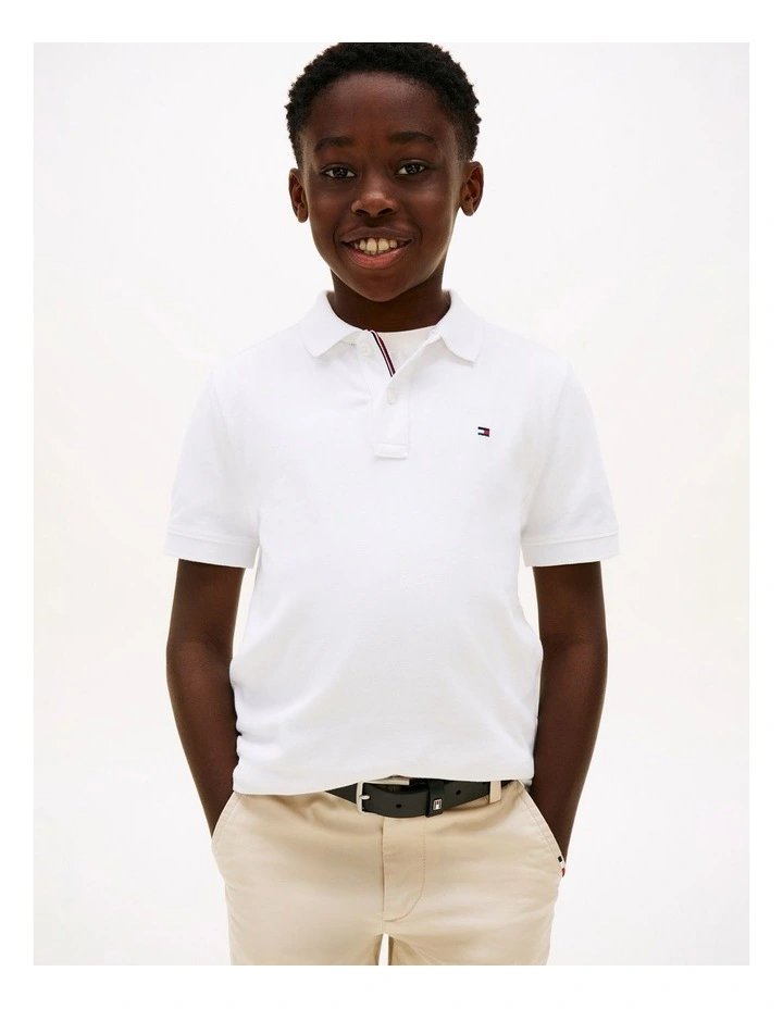 Boys Essential Flag Embroidery Regular Fit Polo (8-16 Years) in White image 1