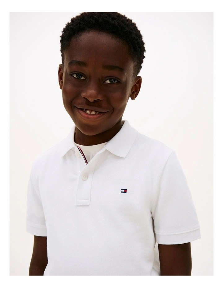 Boys Essential Flag Embroidery Regular Fit Polo (8-16 Years) in White image 2