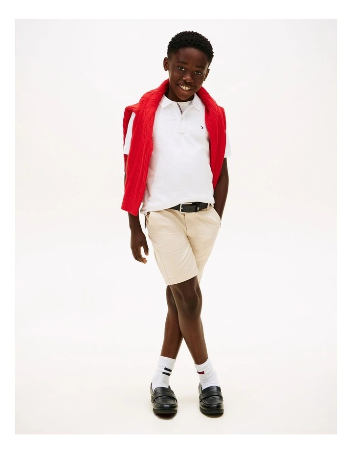 Boys Essential Flag Embroidery Regular Fit Polo (8-16 Years) in White image 3