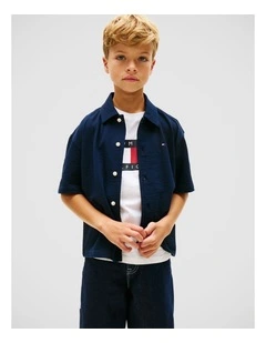 Boys Relaxed Fit Seersucker Short Sleeve Shirt (8-16 years) in Blue