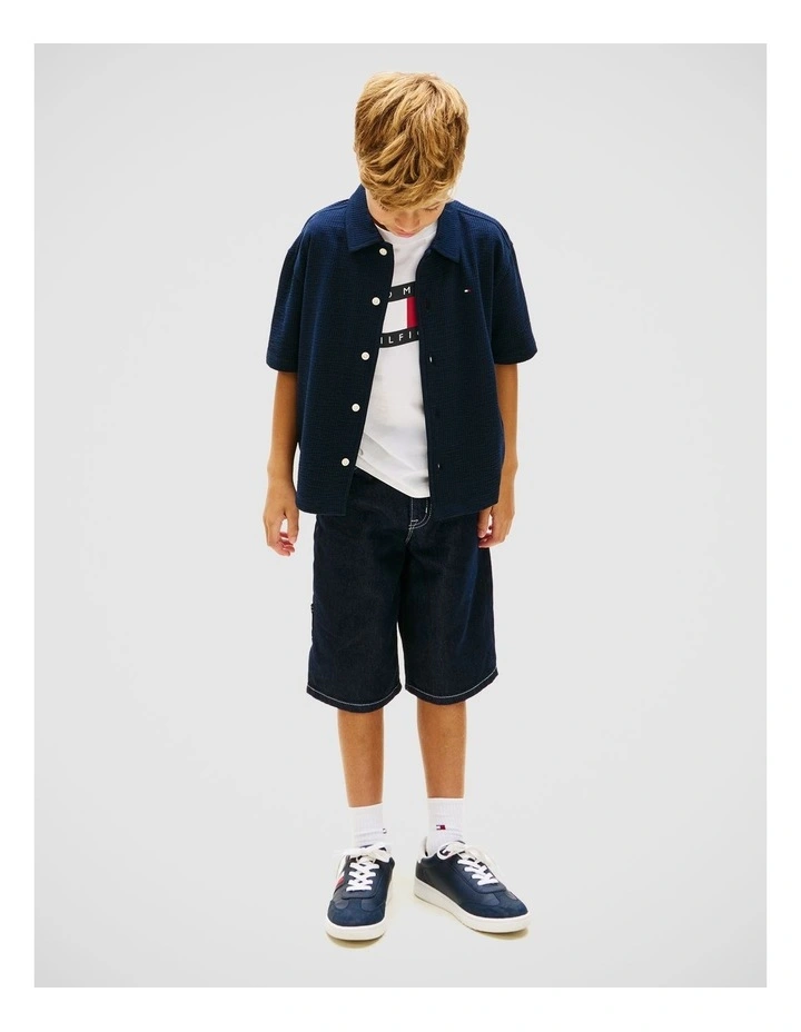 Boys Relaxed Fit Seersucker Short Sleeve Shirt (8-16 years) in Blue image 2