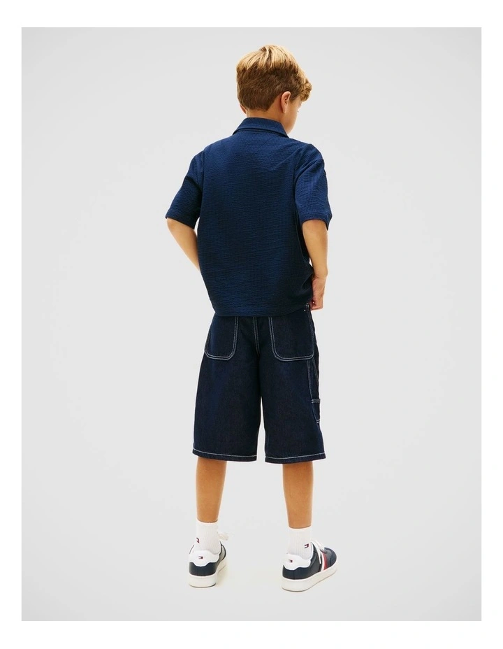 Boys Relaxed Fit Seersucker Short Sleeve Shirt (8-16 years) in Blue image 3