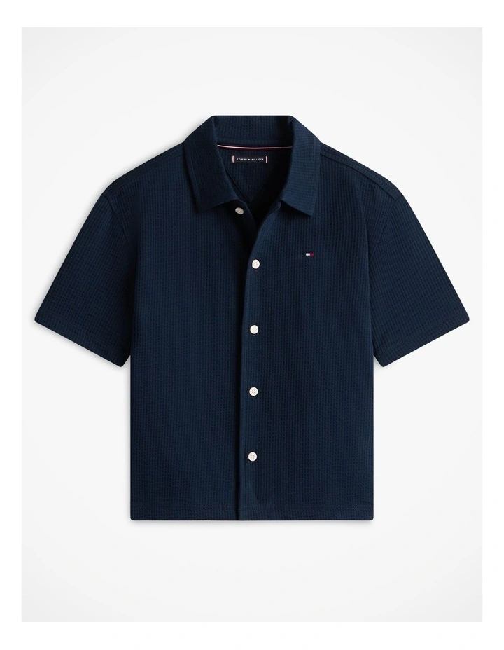 Boys Relaxed Fit Seersucker Short Sleeve Shirt (8-16 years) in Blue image 4