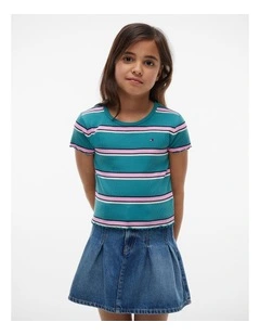 Girls Ruffle Ribbed Top (8-16 years) in Blue