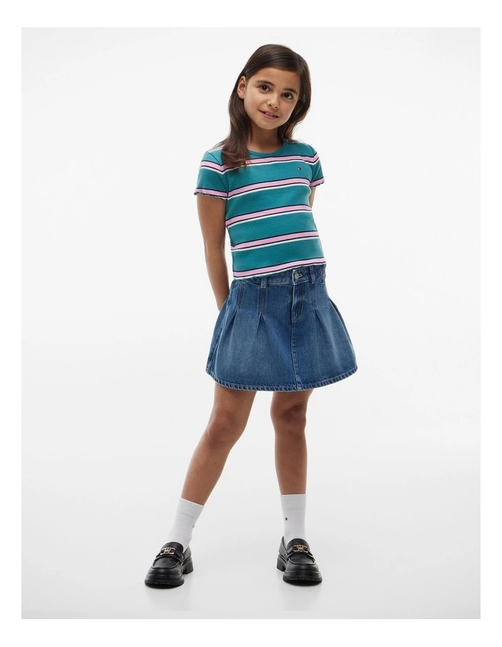 Girls Ruffle Ribbed Top (8-16 years) in Blue image 2