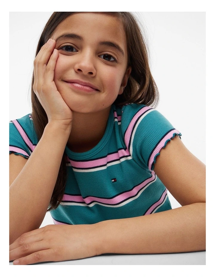 Girls Ruffle Ribbed Top (8-16 years) in Blue image 4