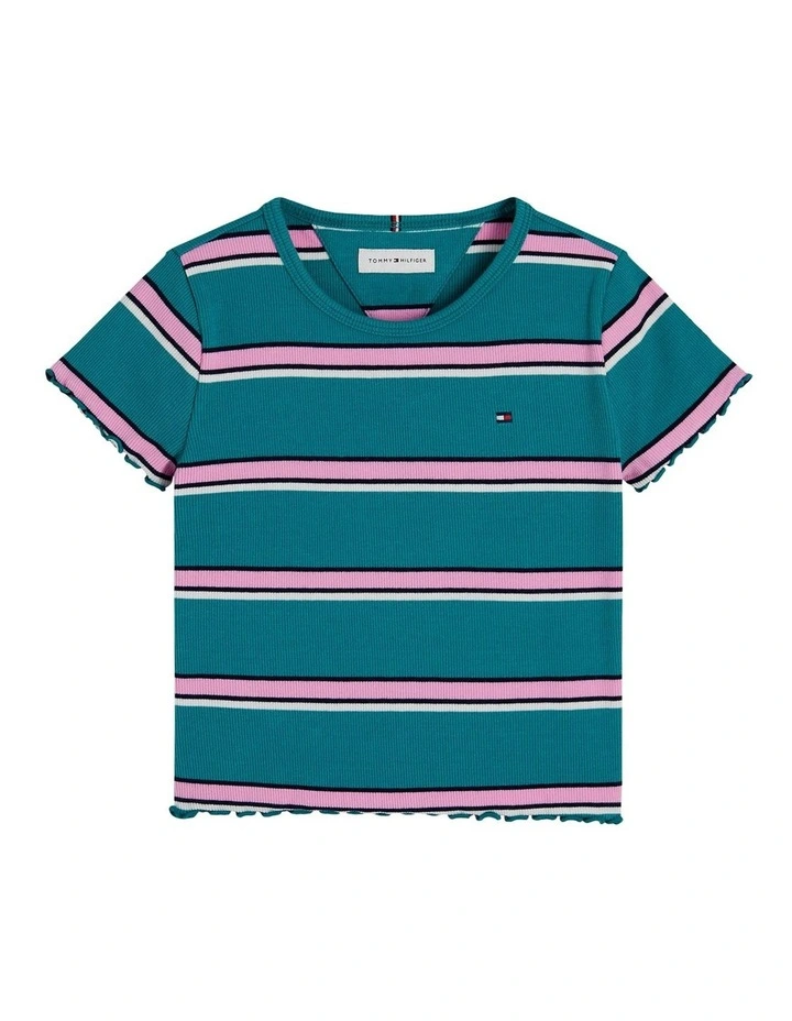 Girls Ruffle Ribbed Top (8-16 years) in Blue image 5